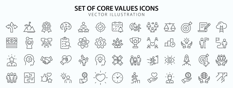 Core value icon set with editable stroke. Core value thin line icon collection. Vector illustration
