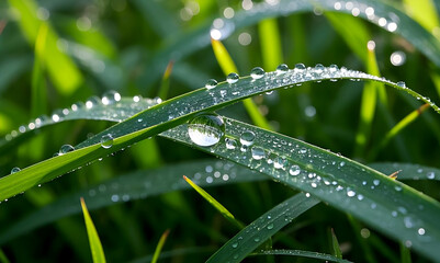 Naklejka premium water drops on a grass