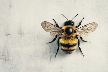 A detailed close up overhead image of a bumble bee