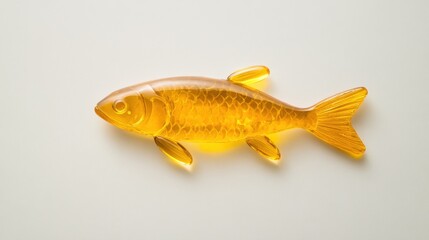 Fototapeta premium Transparent Yellow Fish Figurine on a Light Background, Showing Smooth Surface, Shiny Texture, and Intricate Details, Perfect for Decorative Purposes