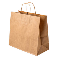 Brown Paper Shopping Bag From Organic Nature-friendly Material For Carrying Solution Isolated On Transparent Or White Background, Cutout Png