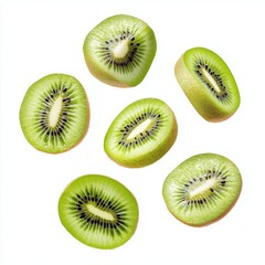 Fototapeta premium Vibrant green kiwi slices revealing juicy flesh and tiny seeds captured in a crisp and appealing food photograph Isolated on