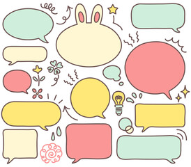 線画の吹き出しと記号のアイコンのカラーイラストセット