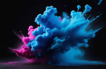 Paint Ink drop in water. Motion color explosion smoke, colour fluid splash vapor cloud on glitter dust texture black abstract art background