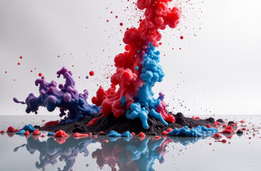 Paint Ink drop in water. Motion color explosion smoke, colour fluid splash vapor cloud on glitter dust texture black abstract art background