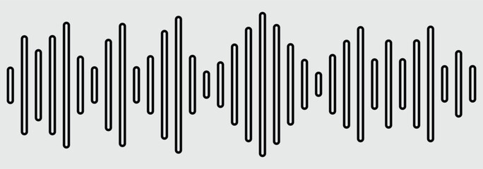 Podcast sound waves and audio soundwave of voice message records, vector icons. Audio frequencies. Black and gray soundwave frequency icon. Dynamic vertical lines illustrating sound waves. 