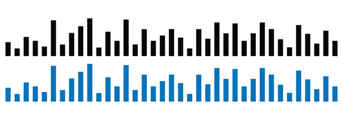 Set sound or audio wave icon. Music player sound bar. Record interface. Equalizer icon with soundwave line. Sound wave recording icons for podcast or online music audio streaming voice icon. 