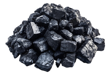 Fototapeta premium Black coal pile isolated on white or transparent background, top view