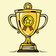 Medal Trophy Cup on Yellow Background Vector