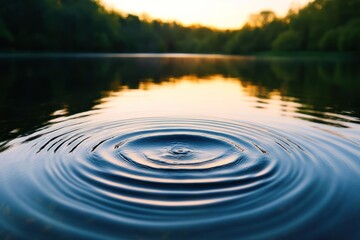 Calm lake sunset ripples; nature serenity