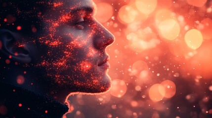 Futuristic Scientist Silhouette Blended with Abstract Lab Elements