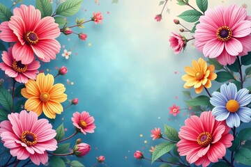 Vibrant floral patterns with pastel colors on abstract blurred backgrounds, spring, blossoms, wallpaper