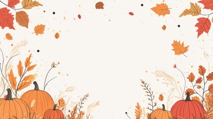 Naklejka premium Autumnal scene of pumpkins and falling leaves in the fall season