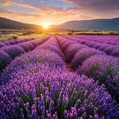 Naklejka premium Lavender farm with vibrant flowers