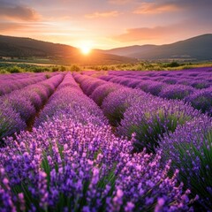 Naklejka premium Lavender farm with vibrant flowers