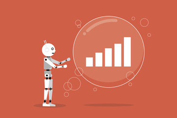 Artificial intelligence present graph with market growth. Present company growth, profit or increase revenue, investment or growing sales