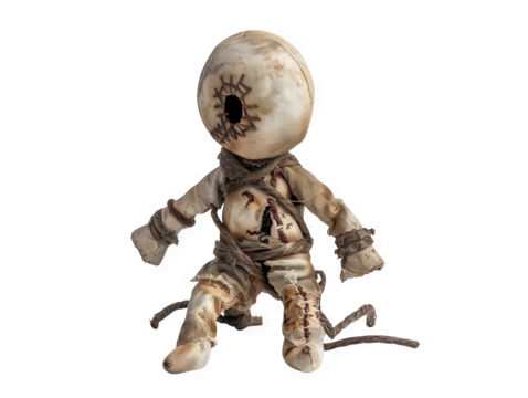 Creepy Cloth Doll: A macabre figurine, stitched and bound, evoking unsettling feelings.