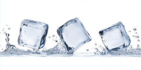 Falling Ice Cubes with Water Splash - High-Speed Photography of Frozen Crystal Blocks