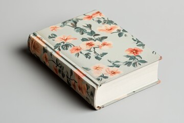 A close up image of a closed floral covered book