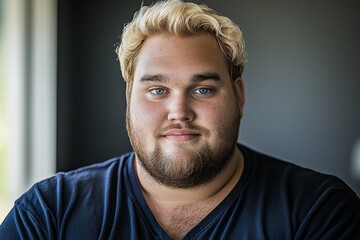 Obraz premium Portrait of a young man with blonde hair and a beard, smiling gently