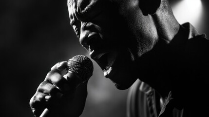 A passionate street musician singing