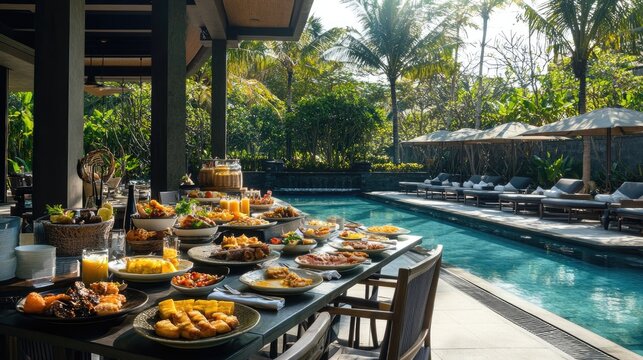 Tropical Poolside Buffet with Delicious Food