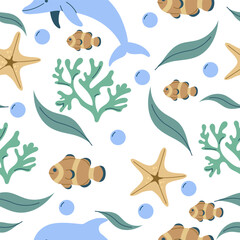 Marine Life Seamless Pattern