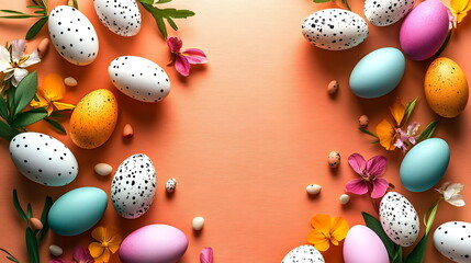 colorful easter eggs on orange background
