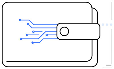 Wallet with blue circuit lines symbolizing digital currency, finance, and electronic transactions. Ideal for cryptocurrency, e-wallet applications, fintech, blockchain, security, online payments