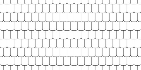 Shingles roof seamless pattern. House roof tile texture. Geometric shape design. Metal construction grid. Fish scales. Vector illustration isolated on white background. © Elena Pimukova