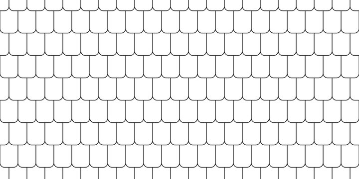 Shingles roof seamless pattern. House roof tile texture. Geometric shape design. Metal construction grid. Fish scales. Vector illustration isolated on white background.