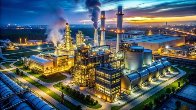 Aerial Drone Shot: Combined Cycle Power Plant, Gas & Steam Turbines, Efficient Energy Generation