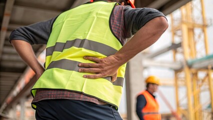 Construction Worker Experiencing Back Pain on Job Site
