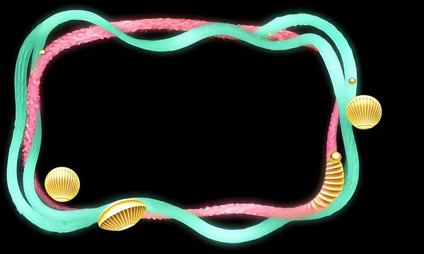 Neon Frame with Shells and Pearls