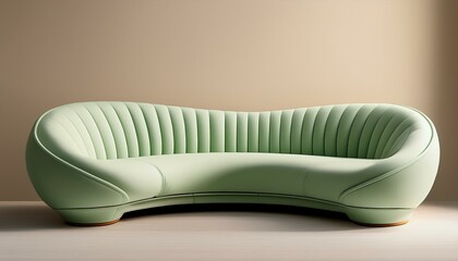 modern and stylish curved light green sofa on a light beige background