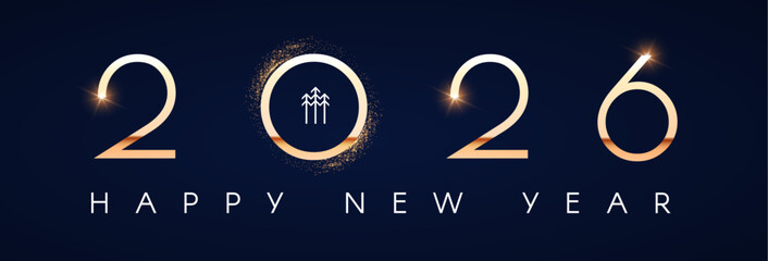 Happy new 2026 year Elegant gold text with light. Minimal text template