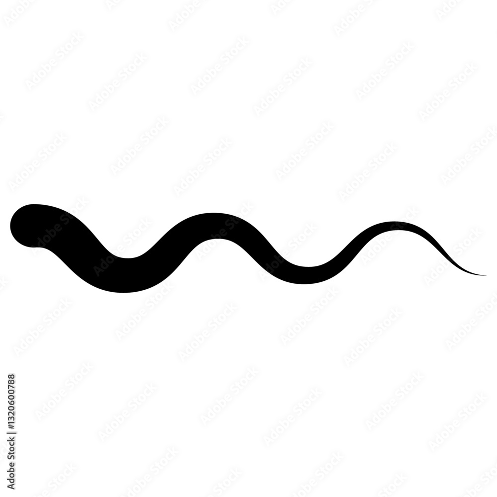 Poster Bold Black Wavy Line Flowing Across White Background in Motion