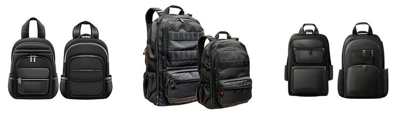 Black backpacks isolated on a transparent background