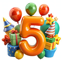 Colorful 5th Birthday Decoration with 3D Rendering Style