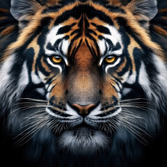 Naklejka premium Stunning Close-Up of a Majestic Tiger Face with Intense Gaze and Detailed Fur Texture