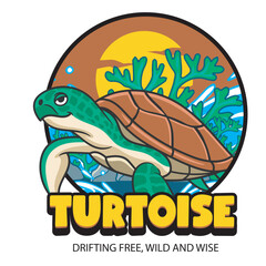 Vector Illustration of Ocean Turtle with Cute Illustration Available for Tshirt Design