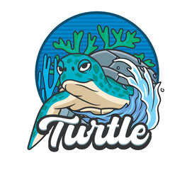 Vector Illustration of Ocean Turtle with Cute Illustration Available for Tshirt Design