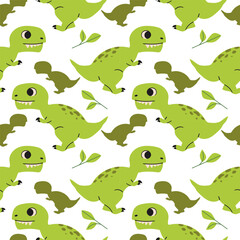 Seamless vector pattern with playful dinosaurs . Perfect for kids apparel, wallpapers, and themed designs. Hand drawn cute dinosaur .