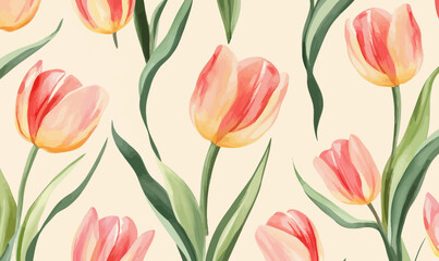 Elegant Watercolor Tulips Seamless Pattern for Spring Wedding Invitations