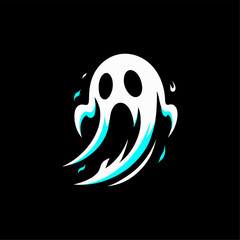 Spooky Ghost Flame Silhouette with Glowing Effect on Black Background