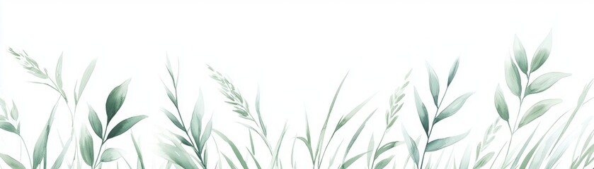 Fototapeta premium A serene illustration of delicate green leaves, creating a calming and natural ambiance, perfect for nature-themed designs.