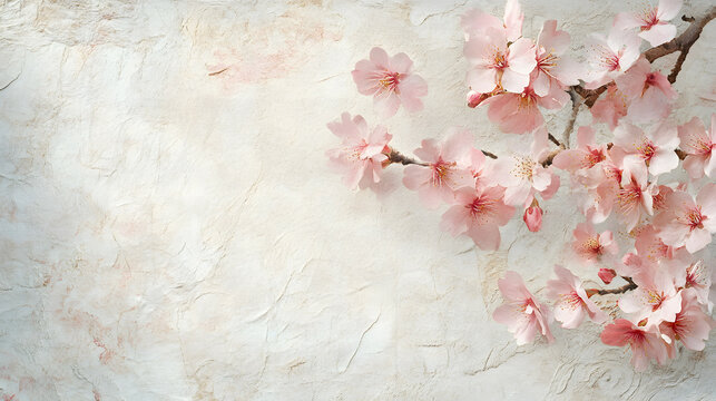 Wallpaper with cherry blossom decoration on a plain background