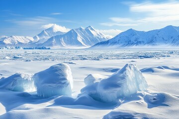 Arctic Ice Field, Snowy Landscape, Mountain Range Background, Scenic View