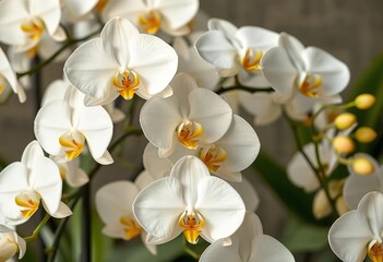 Fototapeta premium Massive, pristine white orchids in full bloom, flowering, botany