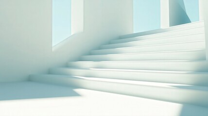 Fototapeta premium Bright White Spiral Staircase in Minimalist Building Interior